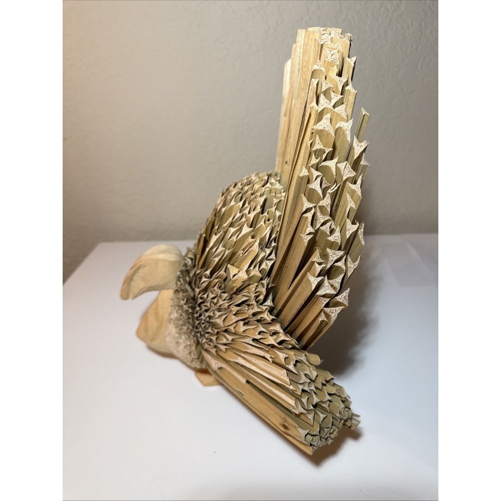 Corn Husk Wood Folk Art Turkey Harvest Rustic Centerpiece Figure Decor 14x13" - Picture 3 of 6